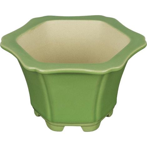 Vaso per bonsai esagonale in gres smaltato verde 9,5x9,5x7 cm - A29