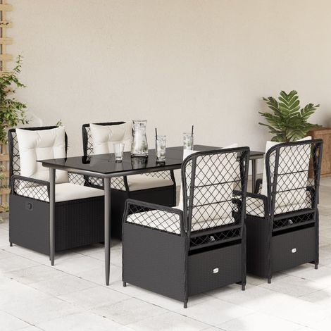 vidaXL 5 Piece Garden Dining Set with Cushions Black Poly Rattan (1/5)