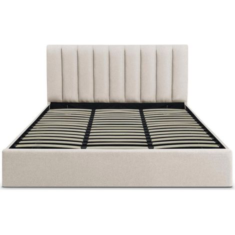 Paris Prix – Lit coffre en tissu beige 180x200cm – Sommier relevable – Design moderne – Forme rectangulaire – Montage facile (1/2)
