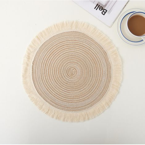 Sets de table ronds à pompons, résistants à la chaleur, convenant aux assiettes, bols et tasses décoration de table de style bohème. (1/3)