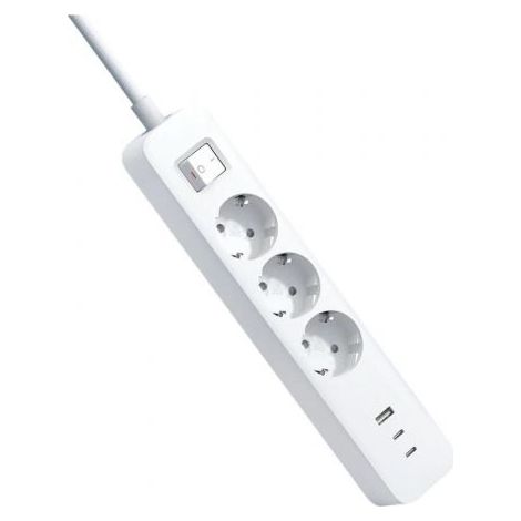 Regleta con Interruptor Xiaomi 20W Power Strip/ 3 Tomas de Corriente/ 1 USB/ 2 USB Tipo-C/ Cable 1.4m/ Blanca