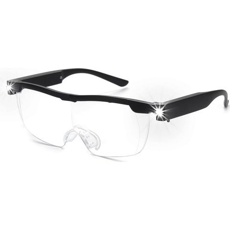 Lunettes loupes 180 % avec lumière LED rechargeable - Lunettes grossissantes puissantes - Lunettes mains libres pour travail rapproché, artisanat, bijoutiers, lecture, loisirs (1/4)
