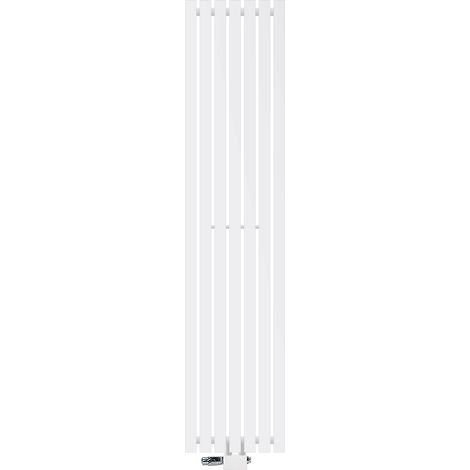 ECD Germany Design Paneelheizkörper Stella Mittelanschluss 370 x 1600 mm Weiß mit Anschlussgarnitur Thermostat Universal Eck- und Durchgangsform, Flach Einlagig Vertikal, Heizkörper Badheizkörper