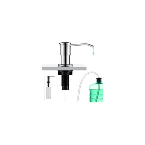 Distributeur de savon encastré chromé, distributeur de savon pour évier de cuisine, distributeur de savon encastré avec bouteille de 500 ml et rallonge, recharge par le haut
