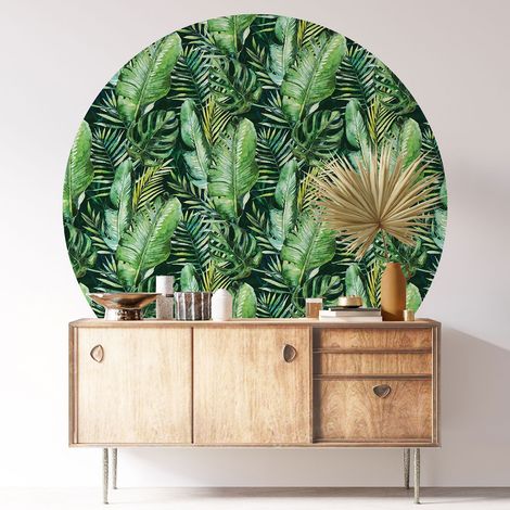 Sticker mural rond / cercle - Motif botanique - Diamètre 30 cm - Adhésif MAT (1/3)