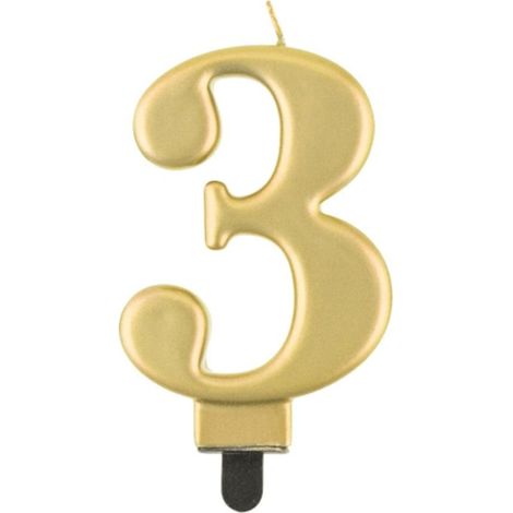Candela Beauty&Charm numero 3, oro metallizzato, 8 cm