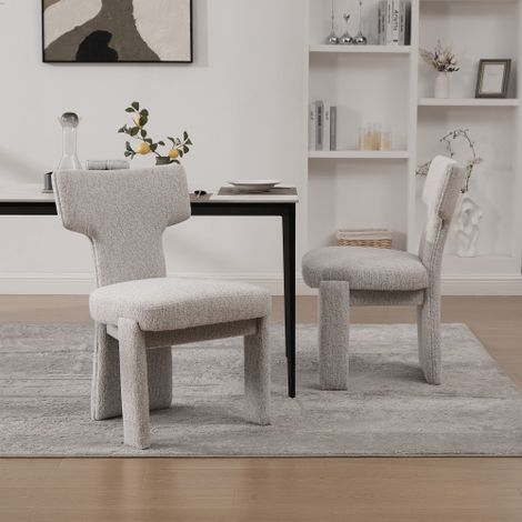 Ensemble de fauteuils modernes rembourrés en chenille (Lot de 2) avec pieds en bois d'hévéa – Fauteuils d'appoint sans accoudoirs à dossier incurvé pour salon, chambre, restaurant, café, salle à mange