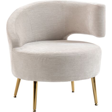 Beyamis Chaise rembourrée moderne Chenille en blanc crème avec dossier arqué, 69x65x67 cm (1/5)