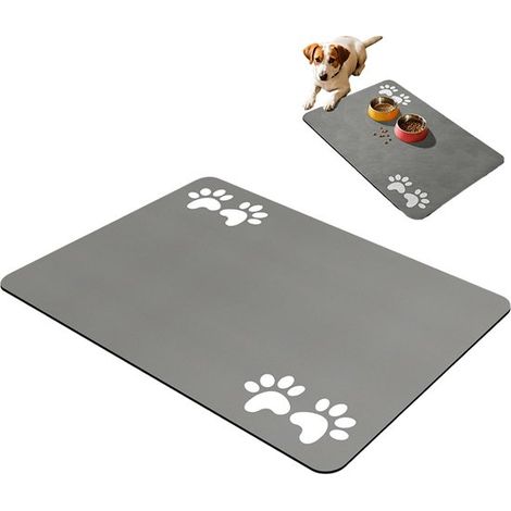 Tapis gris pour gamelle - Tapis pour gamelle de chien - Sous-tapis pour gamelle de chien - 40 x 60 cm - Tapis pour manger - Anti-fuite - Séchage rapide - Sous-tapis résistant aux taches pour un usage (1/5)