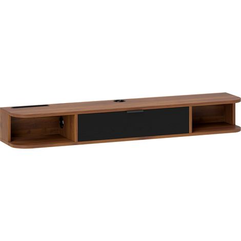 GagaMeuble TV suspendu jusqu'a 50 pouces avec tiroir 2 etageres ouvertes et passe-cables 120x24x16 cm noyer (1/5)