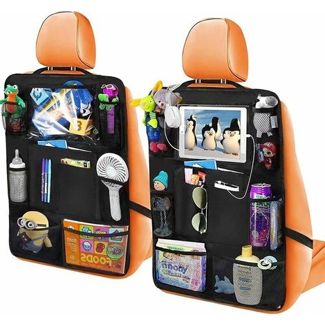 Organisateur Voiture Enfant 2 Pcs, Protection Siege Voiture Enfant avec 20 Poches, Rangement Voiture avec Pochette Transparente, Organiseur Voiture pour Bouteilles Jouets (1/5)