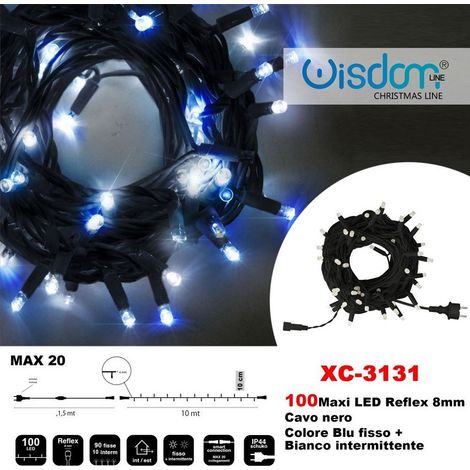 Trade Shop - Catena Luminosa 100 Luci Led Lucciole Blu Fisso + Bianco Intermittente Xc-3131 -
