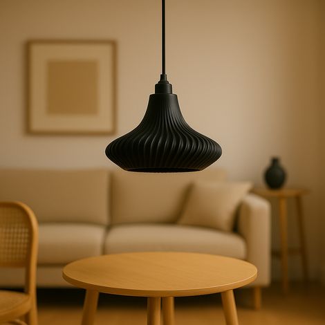 "Vita"-Pendelleuchte Schwarz/Schwarze Deckenrosette/Schwarzes Kabel