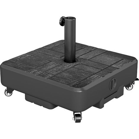 Pied de Parasol Carré, Socle Parasol extérieur avec Roues Remplissable jusqu'à 35 kg avec Sable ou 28 L avec Eau, pour mât de Ø 38/48 mm, 48 x 48 x 38,5 cm, Noir (1/5)