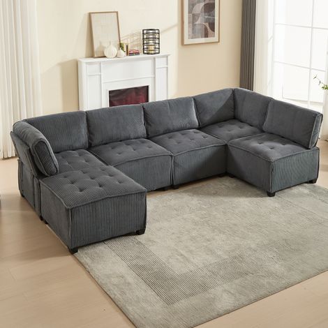 Modulares 6-Sitzer Sofa aus Cord mit Seitentaschen Grau OKMYHOME (1/5)