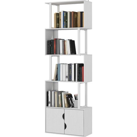HOMCOM Mobile Libreria Moderna 5 Ripiani con Armadietto 2 Ante in Legno Bianco