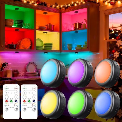 6er-Pack LED-Strahler, 16 Farboptionen, Schrankbeleuchtung, Nachtlicht mit Dimmer und Timer, geeignet für Schlafzimmer und Küche, Schwarz (1/5)