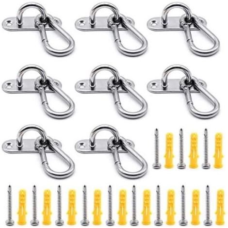 16pcs 60mm Ceiling Hook, M6 Stainless Steel Eye Plate (8 Pcs) and M6 Carabiners (8 Pcs), 60mm Long Ceiling Hook Combination, Ceiling Fixing