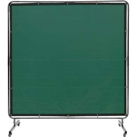 Rideau de Soudage avec Cadre, 1,8x1,8 m Écran de Protection pour Soudure en Vinyle Ignifuge sur 4 Roues Pivotantes 2 Verrouillables, Rideau Mobile Professionnel pour Atelier, Industrie, Vert (1/5)