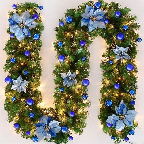 Couronne de Noël, guirlande lumineuse LED décorative pour cheminée et escalier, ornement de Noël pour