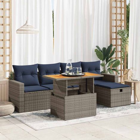 Set sofás jardín y cojines 6 pzas ratán sintético acacia gris vidaXL (1/5)