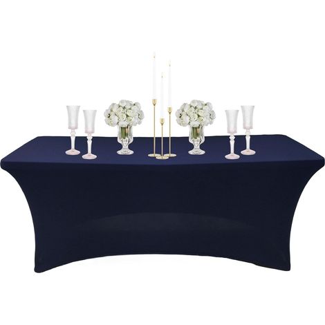 Nappe Rectangulaire Spandex Anti Tache,183cm Bleu Foncé Nappe de Table Imperméables Lavable Extensible,pour Décoration Table de Terrasse,Cuisine,Mariage,Anniversaire,Fêtes,Halloween,Pique-niques (1/5)