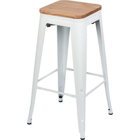 Taburete Medio Industrial Apilable de Acero y Madera 43x43x76cm Thinia Home