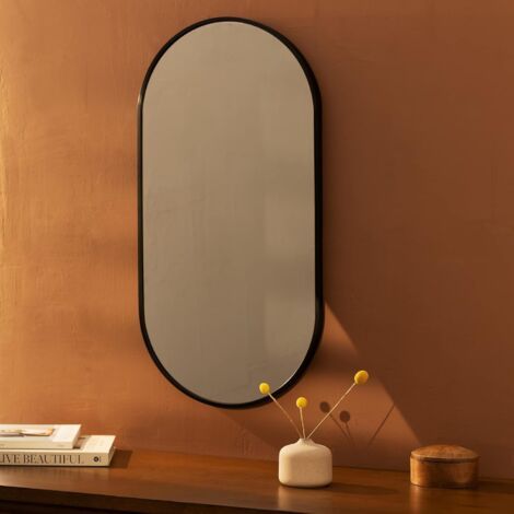 Ovaler Wandspiegel 60 x 40 cm – Horizontale oder vertikale Montage – Aluminiumrahmen für die Inneneinrichtung – Badezimmer, Wohnzimmer, Schlafzimmer (1/3)