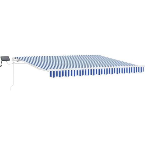 Store banne rétractable, bleu et blanc, 350 x 250 cm (1/5)