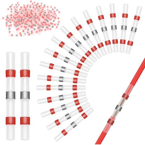 Lot de 100 connecteurs à souder avec gaine thermorétractable étanches et thermorétractables - Connecteurs à sertir - Pour automobile, industrie électronique (Awg 22-18, 0,5-1,0 m²) (1/5)
