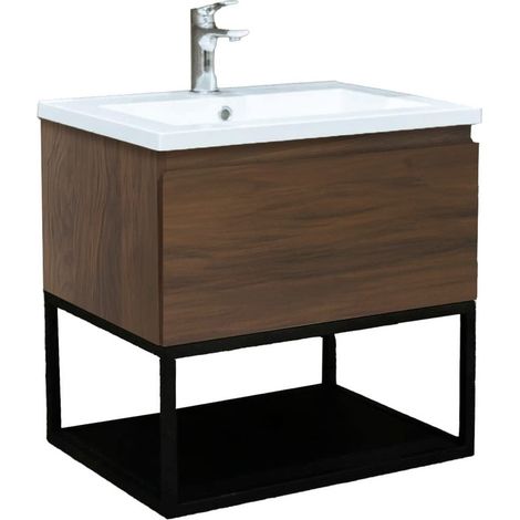 Ensemble meuble avec vasque et cadre - SAT - B-Way - 59x30x45 - noyer mat - noyer