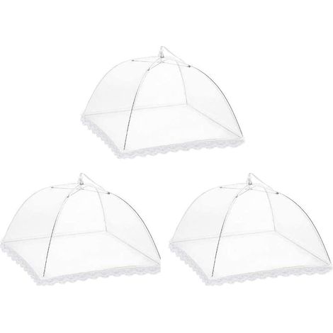 Housse de protection pliable blanche en 3 parties pour aliments, fruits, gâteaux, moustiquaire pour barbecue, fête, buffet, camping