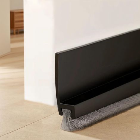 Brosse Bas de Porte 100cm, Calfeutrer de Porte, Joint Brosse Isolation Phonique, Bas de Porte Isolant, Coupe-Courant D'air, Calfeutrer de Porte D'entree, Noir (1/5)