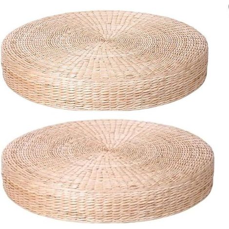 Lot de 2 coussins de sol extra larges, coussins de sol ronds rembourrés en paille pour sièges d'extérieur, diamètre : 60 cm (23,6 po). (1/5)
