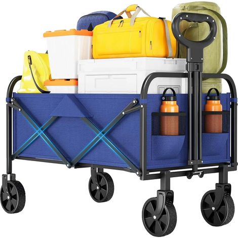 Carro utilitario plegable, resistente, con ruedas todoterreno, color azul. (1/2)