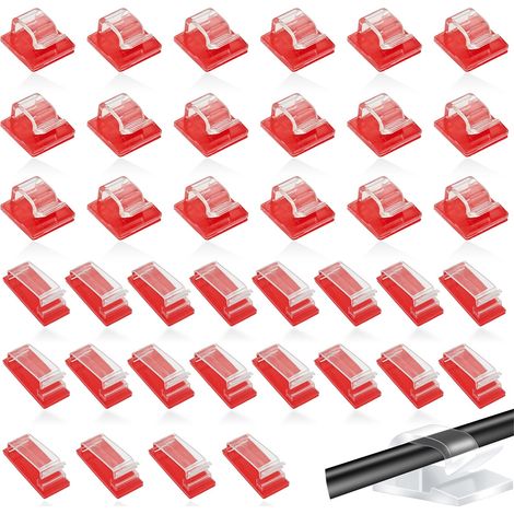 Lot de 50 supports de câbles adhésifs, crochets de câble, clips de câble avec boîte de rangement, clips de câble lumineux pour extérieur, rangement de câbles, bureau à domicile, bureau, mur (1/5)