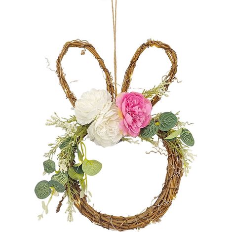Guirlande De Paques - Guirlande En Rotin Avec Lumières Led Et Fleurs Artificielles - Décoration Murale Pour Porte D'Entrée Ou Cheminée - 21 Cm - 1 Pièce (1/5)