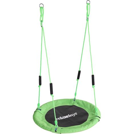 Relaxdays Columpio nido redondo, asas de espuma, para niños, ajustable, exterior, Ø: 80 cm, hasta 100 kg, verde (1/5)