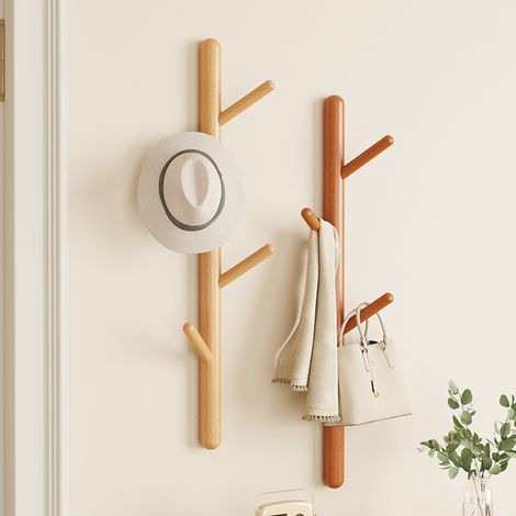2 Porte-Manteaux Bois Massif 8 Crochets Naturel Porte-Chapeaux Entree (1/5)