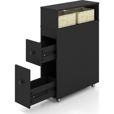 COSTWAY Movable Bathroom Storage Cabinet Narrow Toilet Side Cabinet-Black (1/5)