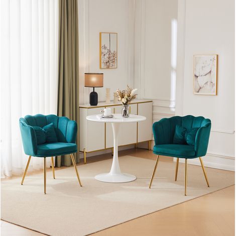 Silla tapizada de terciopelo verde con patas metálicas doradas 63,0 x 58,0 x 77,0 cm (1/5)