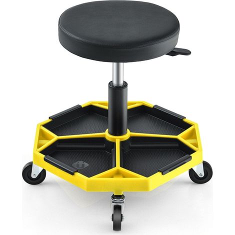 Verstellbarer mechanikerhocker mit tablett 150 kg tragkraft gelb