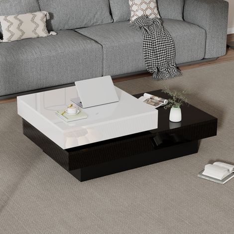 Tavolino 103x60x35,5 cm nero e bianco, piano girevole, 2 livelli, MEUBLIV (1/5)