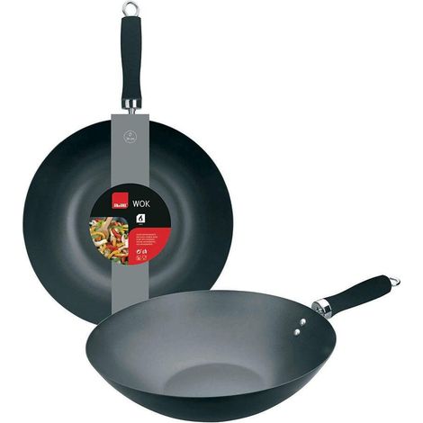 Wok Ibili 30 cm in Acciaio al Carbonio Antiaderente Argento