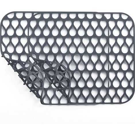 Tapis D'évier en Silicone,34 X 30cm, 2pc Pliables et Antidérapants, Pour évier de Cuisine, Tapis de Protection Pour Le Fond De L'évier, Tapis D'égouttage Pour La Vaisselle et Les Verres - Gris