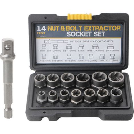 Extracteur de Boulons Cassés 14 Pièces, Douilles Inversées pour Vis Anti-Vol et Écrous Abîmés BBA, Kit d'Extraction pour Réparation Automobile (1/3)