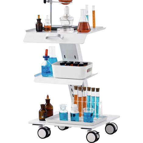 Chariot de Laboratoire à 3 Étages, Chariot Roulant en Métal avec Roulettes Pivotantes, Capacité 100 kg, pour Labo, Clinique, Beauté et Salon. (1/5)
