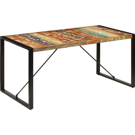 Table à manger bois reconditionné et pieds acier noir Unik 140 cm (1/4)