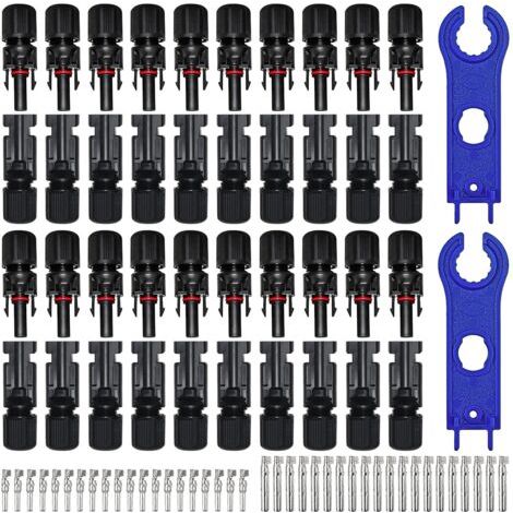20 paires de connecteurs photovoltaïques câbles solaires photovoltaïques connecteur solaire mâle + femelle pour accessoires de câbles de panneaux solaires photovoltaïques (1/5)