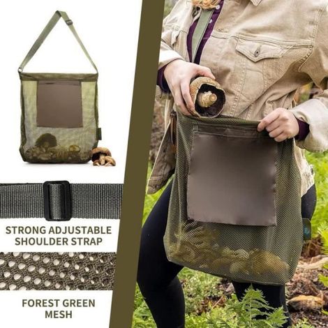 Sac de Ramassage des Champignons,Sac de Chasse Aux Champignons,Sac de Recherche de Champignons en Maille avec Pochette à (1/4)